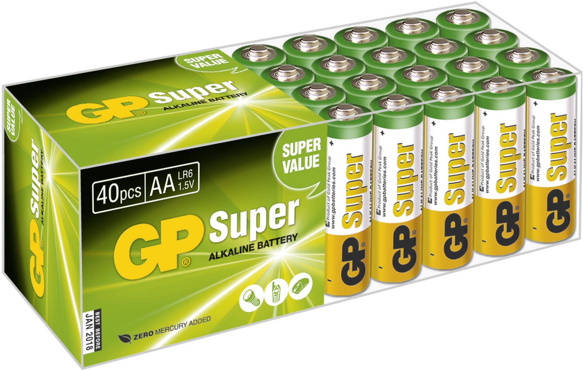 GP Super Mignon (AA)-Batterie Alkali-Mangan 1.5 V 40 St.