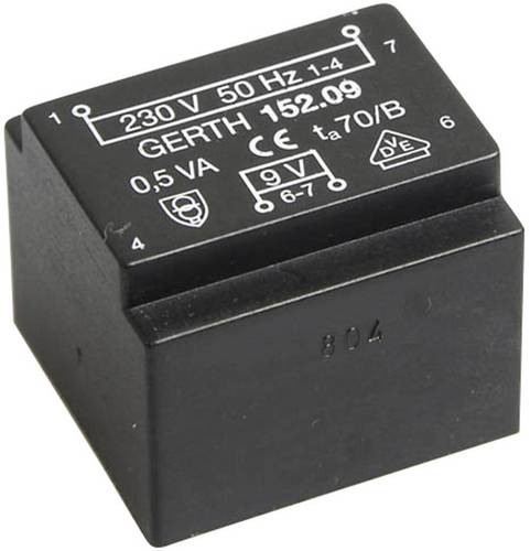 Gerth PT200901 PCB Mount Transformer 230V to 9V AC 0.50VA 55mA