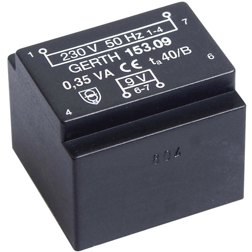 Gerth PTE201802 Printtransformator 1 x 230V 2 x 9 V/AC 0.35 VA 19mA