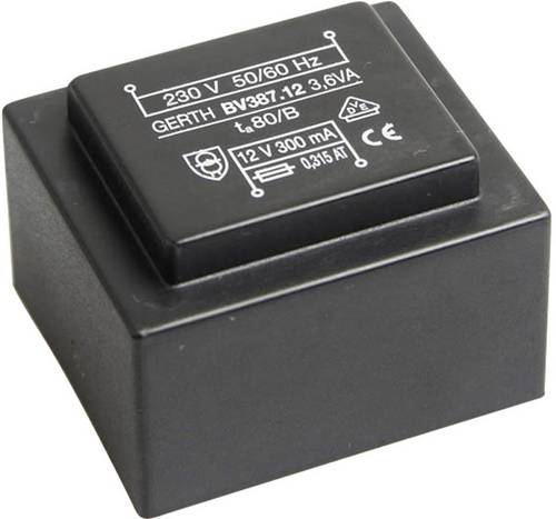 Gerth PTG381202 Printtransformator 1 x 230V 2 x 6 V/AC 3.60 VA 300mA