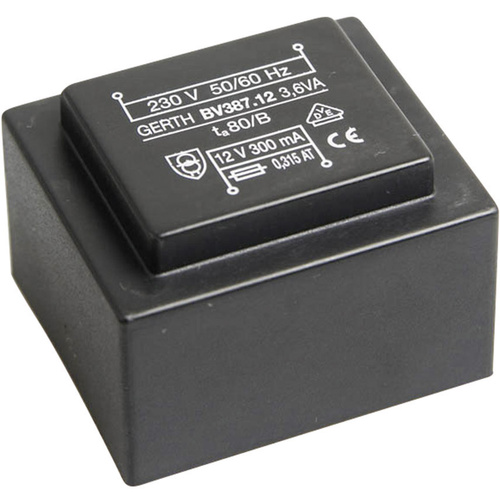 Gerth PTG381802 Transformateur pour circuits imprimés 1 x 230 V 2 x 9 V/AC 3.60 VA 200 mA