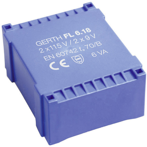 Gerth FL6.18 Printtransformator 2 x 115V 2 x 9 V/AC 6 VA 333mA