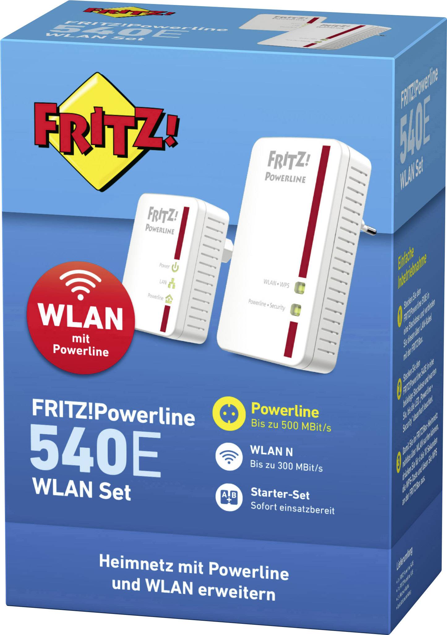 Fritz! FRITZ!Powerline 540E WLAN Set Powerline WLAN Starter Kit 20002610 500 MBit/s