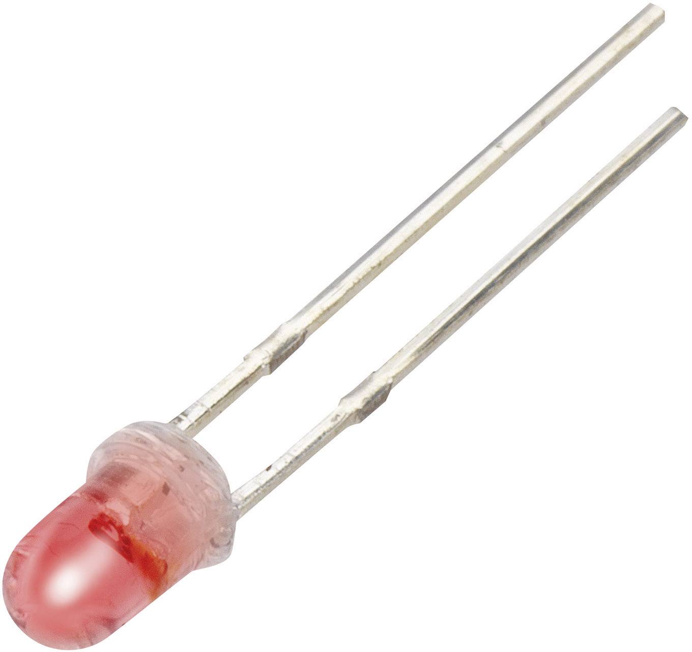 Eine rote LED mit zwei Anschlussdrähten zeigt den grundlegenden Aufbau eines Leuchtdiodenbauteils.