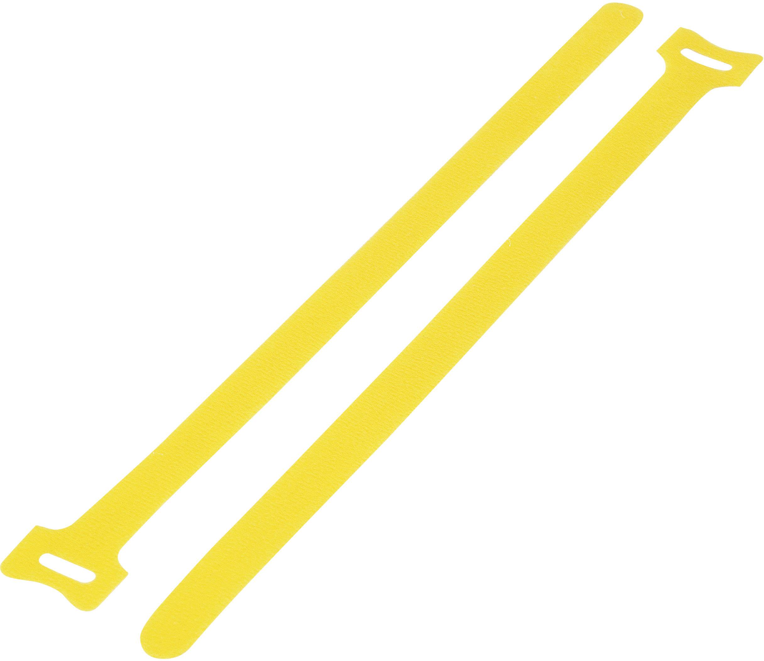 Zwei gelbe Kabelbinder aus Kunststoff in paralleler Anordnung auf weißem Hintergrund.