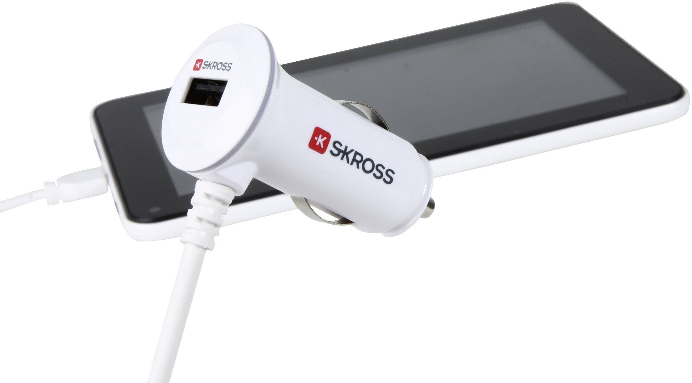 Skross USB-Adapter für den Zigarettenanzünder Midget Plus Micro USB Anschluß Belastbarkeit Strom max.=2.1 A Passend für (Details) USB-A, Micro-USB