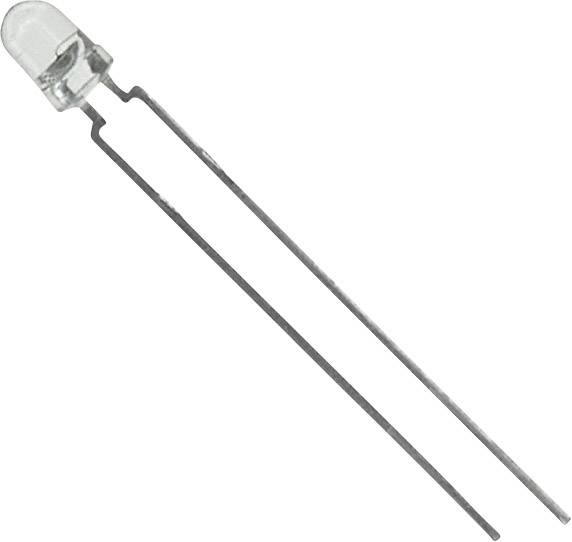 Eine klare Leuchtdiode (LED) mit zwei langen metallischen Anschlüssen.