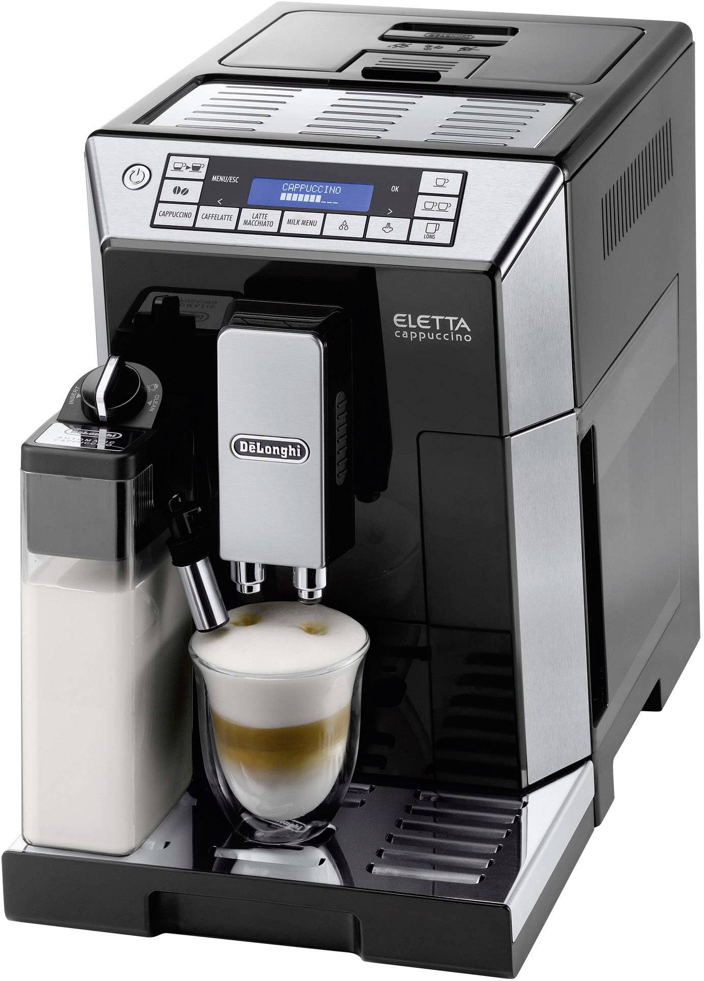 DeLonghi Eletta Cappuccino ECAM 45.366.B Kaffeevollautomat Schwarz (glänzend), Edelstahl