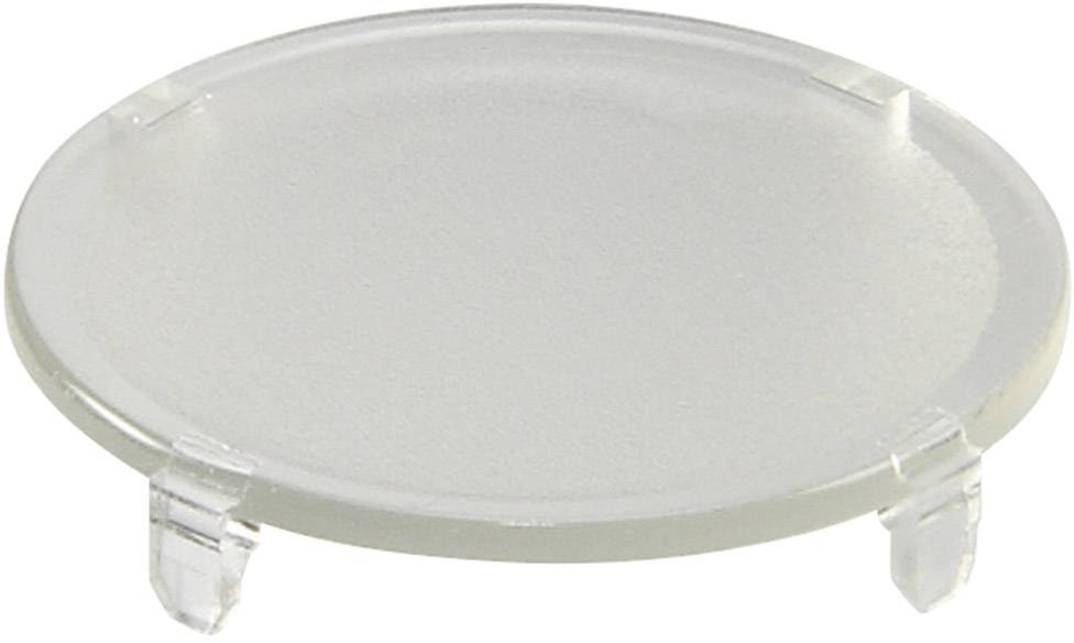 Eine runde Glasscheibe mit drei kleinen Clips am Rand, wahrscheinlich als Halterung oder Schutzaufleger gedacht.