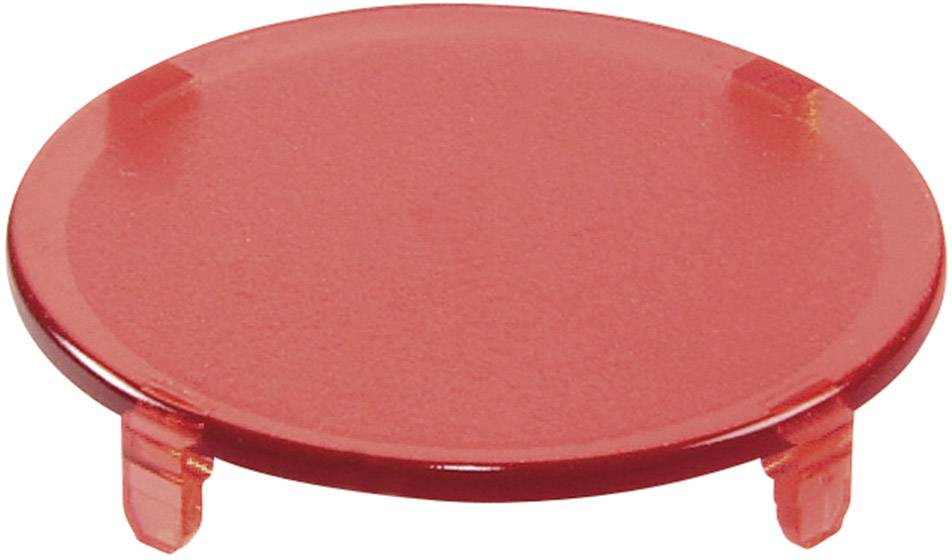 Runde rote Kunststoffabdeckung mit kleinen Laschen am Rand.