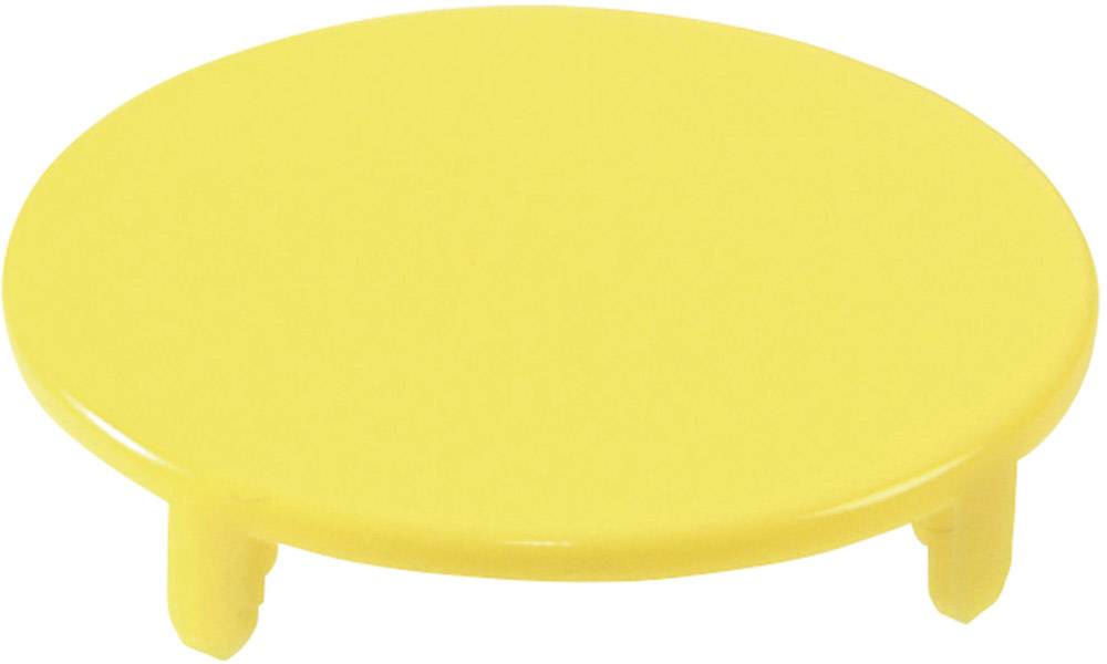 Gelbe, runde Kunststoffabdeckung mit kurzen Befestigungsnasen.
