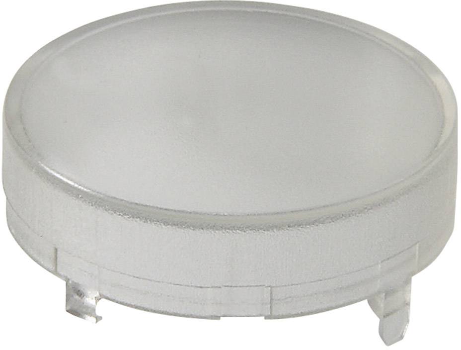 Runder, grauer, durchsichtiger Knopf, möglicherweise ein Kunststoffteil für ein elektronisches Gerät oder eine Maschine.