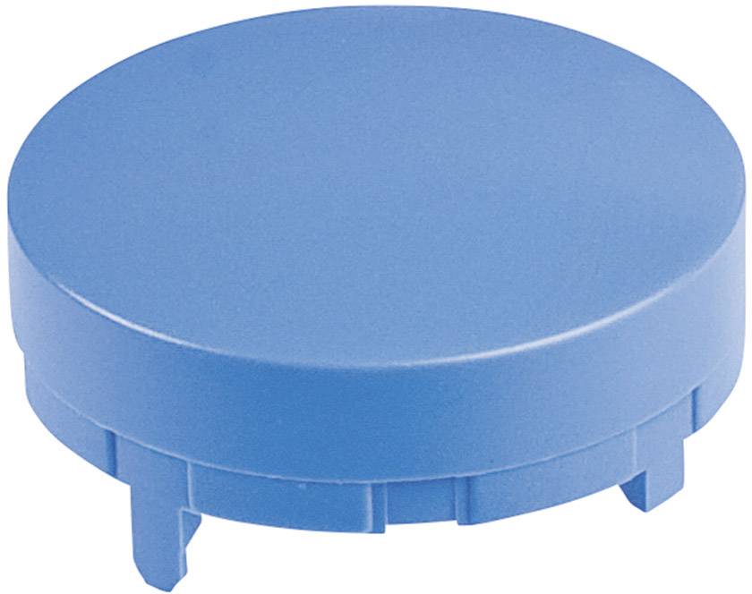 Blauer Kunststoffdeckel mit Befestigungszähnen, möglicherweise für Rohrverschlüsse oder Abdeckungen.