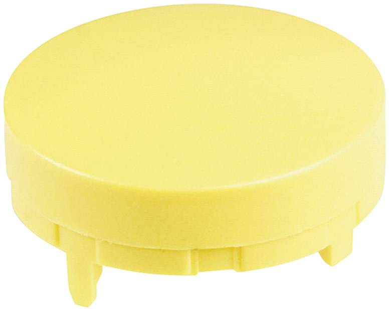 Gelber, runder Kunststoffdeckel mit kleinen Befestigungsclips an der Unterseite.