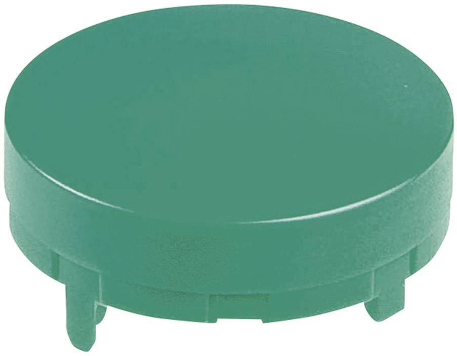 Ein grüner, runder Kunststoffdeckel mit Steckfüßen.