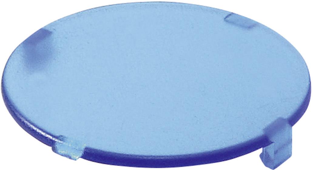 Ein runder, flacher, blauer Kunststoffdeckel mit kleinen Rändern an den Seiten.