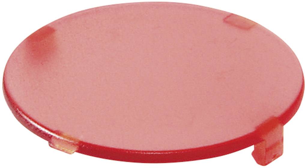 Rote Kunststoffscheibe mit kleinen Befestigungsclips.