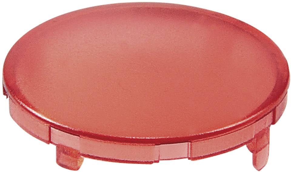 Ein roter, runder Kunststoffdeckel liegt aufrecht.