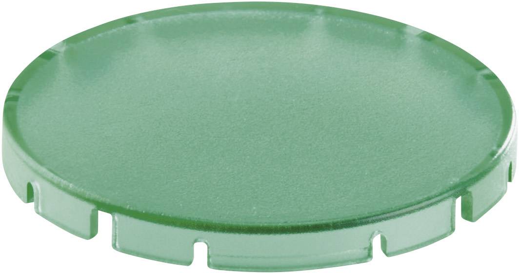 Grüner Kunststoffdeckel mit Einkerbungen am Rand, flach auf einer Oberfläche liegend.