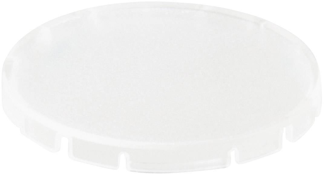 Ein runder, transparenter Plastikdeckel mit kleinen Einkerbungen an der Seite, auf einer weißen Fläche liegend.