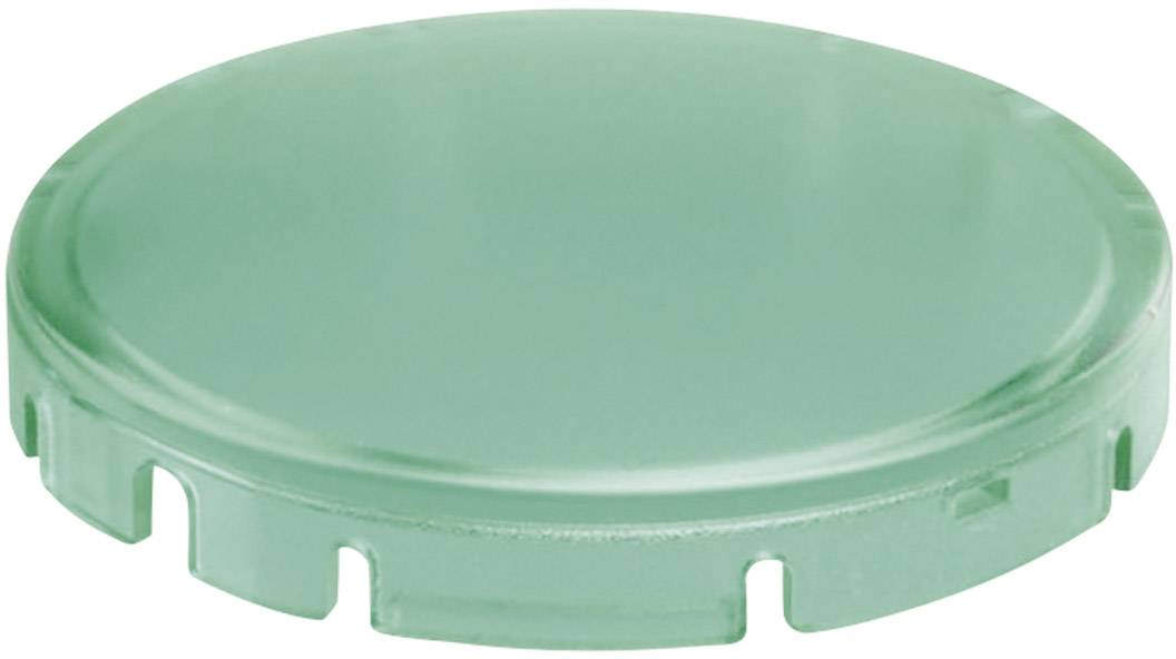 Ein grüner, runder Deckel aus Kunststoff mit seitlichen Einkerbungen.