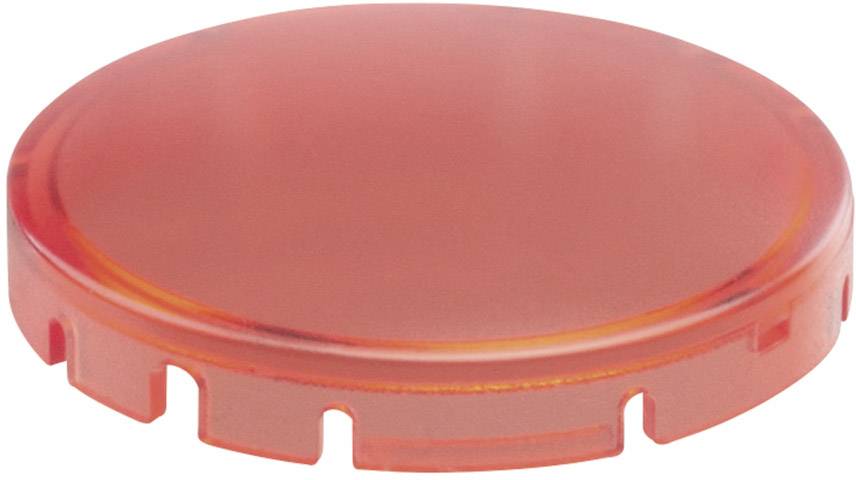 Rundes, flaches, rotes Kunststoffteil mit Kerben am Rand.