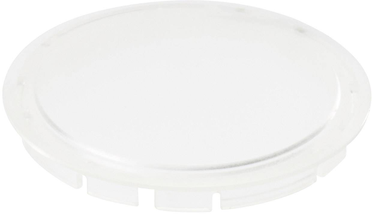 Weiße, runde Kunststoffkappe mit leicht erhöhter Kante, vermutlich für Dosen oder Behälter. Sie hat mehrere kleine Befestigungsrillen.