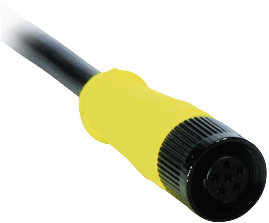 Gelbes Kabel mit schwarzem Stecker, fünfpolig.