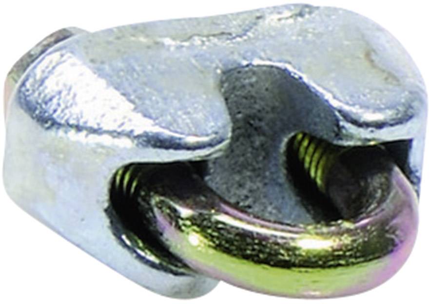 Ein Metallseilspanner, der ein Kabel in Position hält.