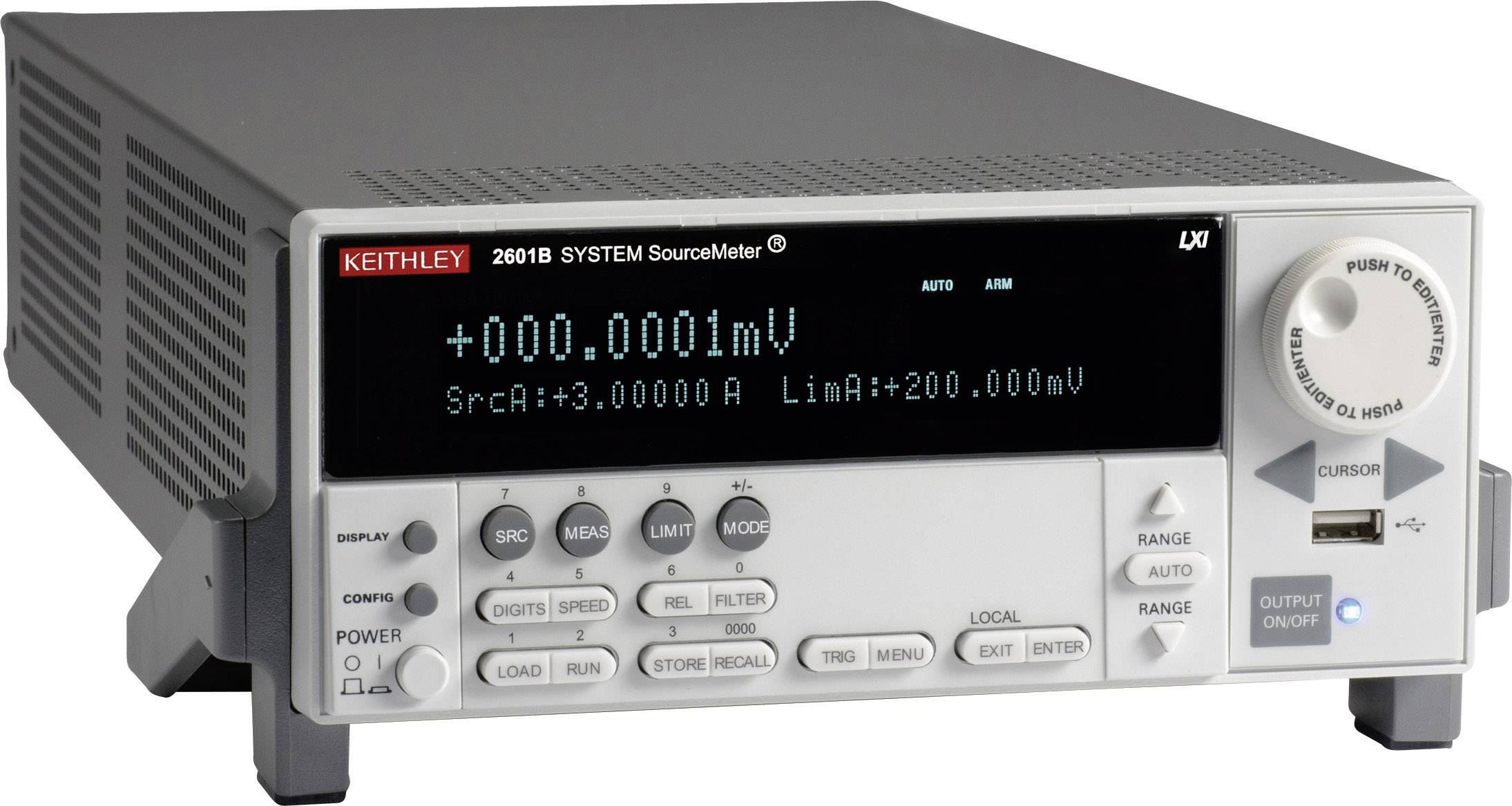 Ein elektronisches Messgerät mit Display, zeigt '+000,0001 mV' an. Bedienelemente und Anschlüsse sind an der Frontseite sichtbar.