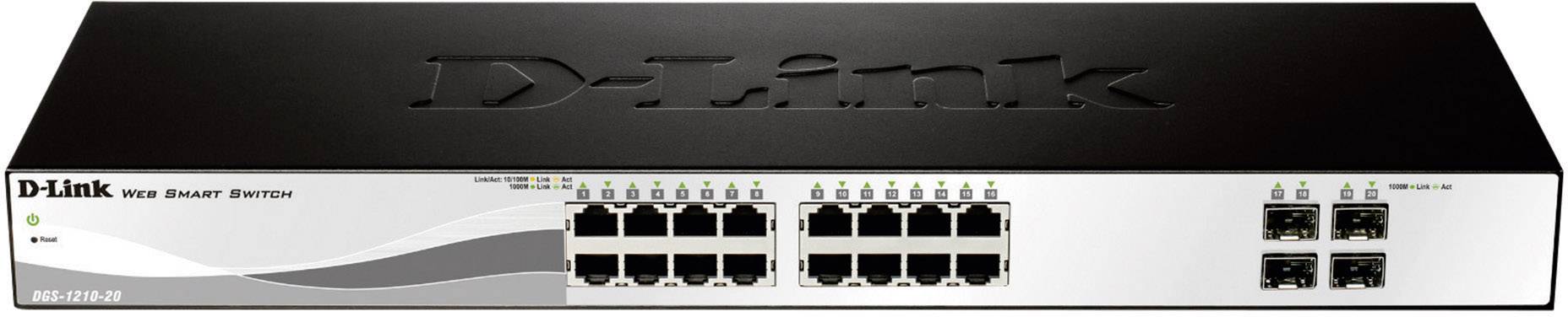 Ein Netzwerk-Switch von D-Link mit 24 Ethernet-Ports und vier zusätzlichen Schnittstellen, geeignet für geschäftliche Netzwerkanwendungen.