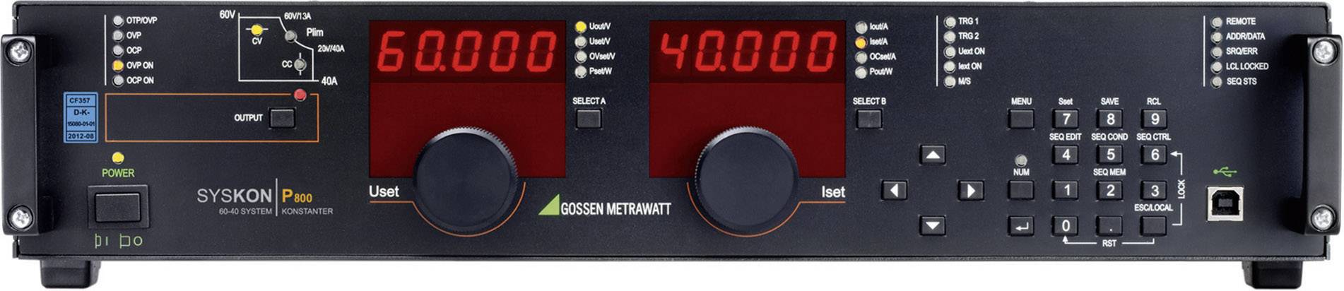 Elektronisches Gerät mit zwei großen digitalen Displays, die '60.000' und '40.000' anzeigen. Verschiedene Tasten und Anschlüsse.
