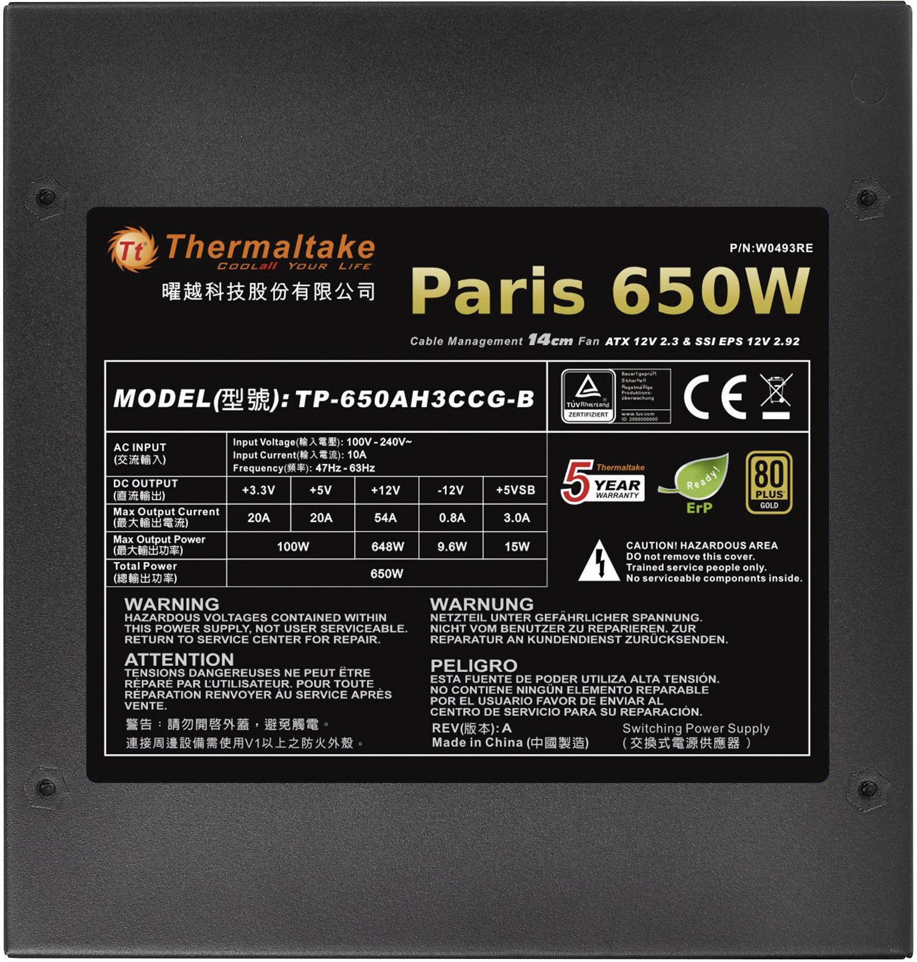 Thermaltake Paris PC Netzteil 650W ATX 80PLUS® Gold