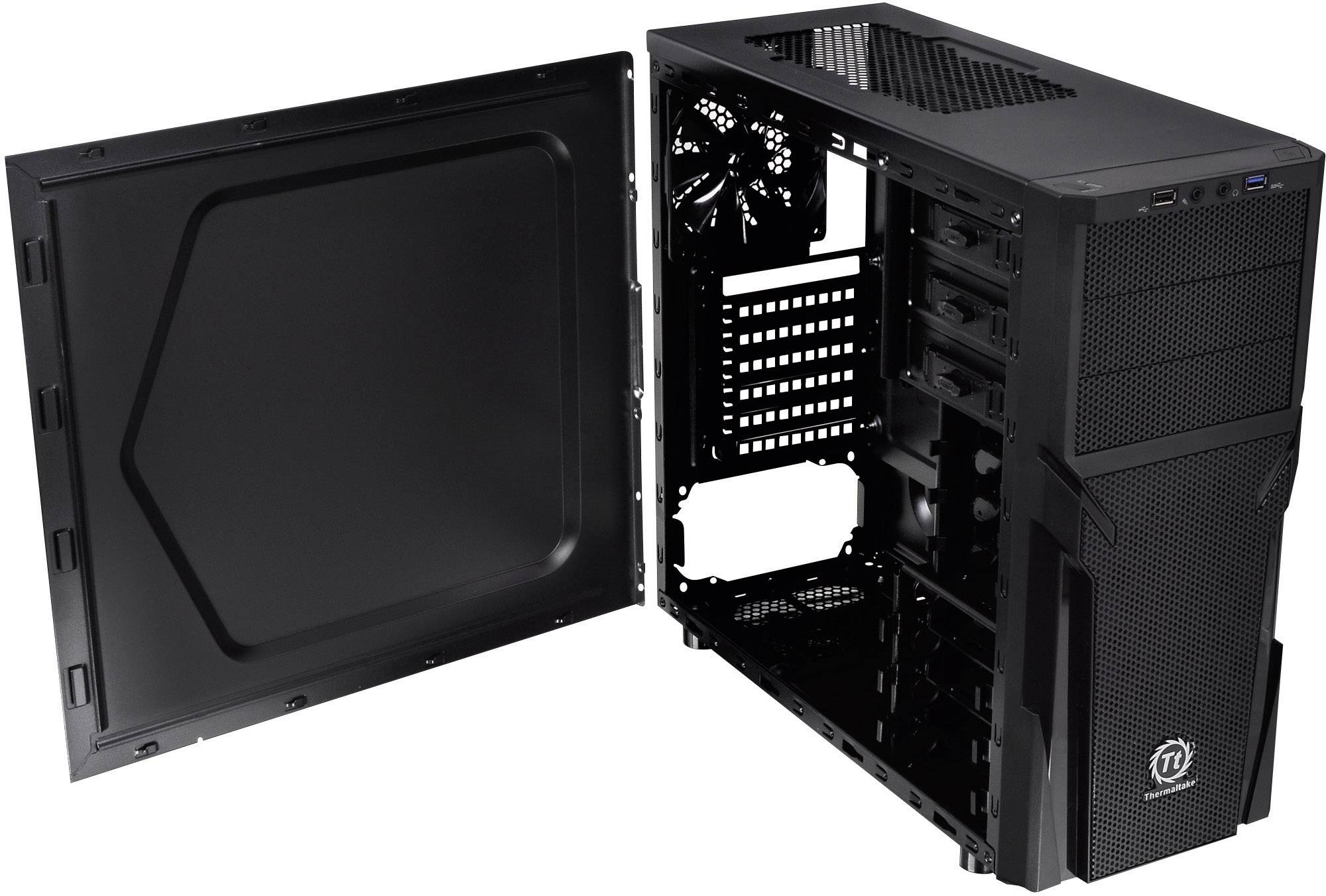 Thermaltake Versa H21 Midi-Tower PC-Gehäuse Schwarz Werkzeugfreie Festplatteninstallation, 1 vorinstallierter Lüfter