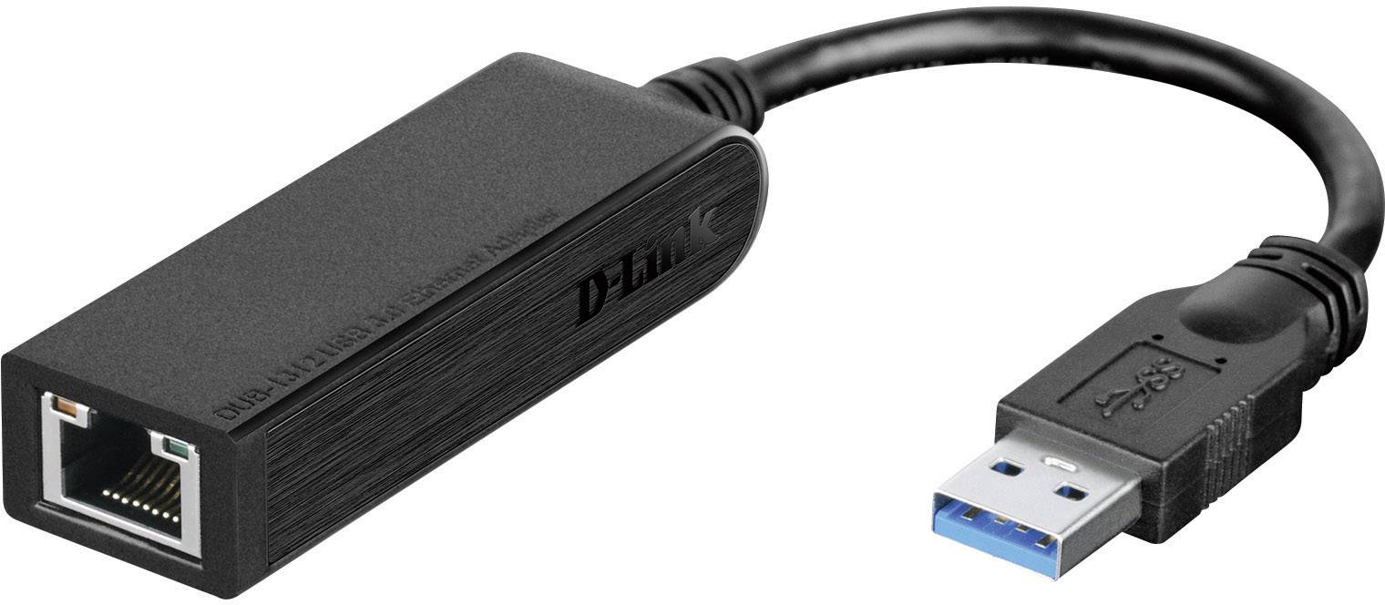 USB-3.0-zu-Ethernet-Adapter in Schwarz, zeigt auf eine Ethernet-Buchse und einen USB-Stecker. Ideal für kabelgebundene Netzwerkverbindungen.