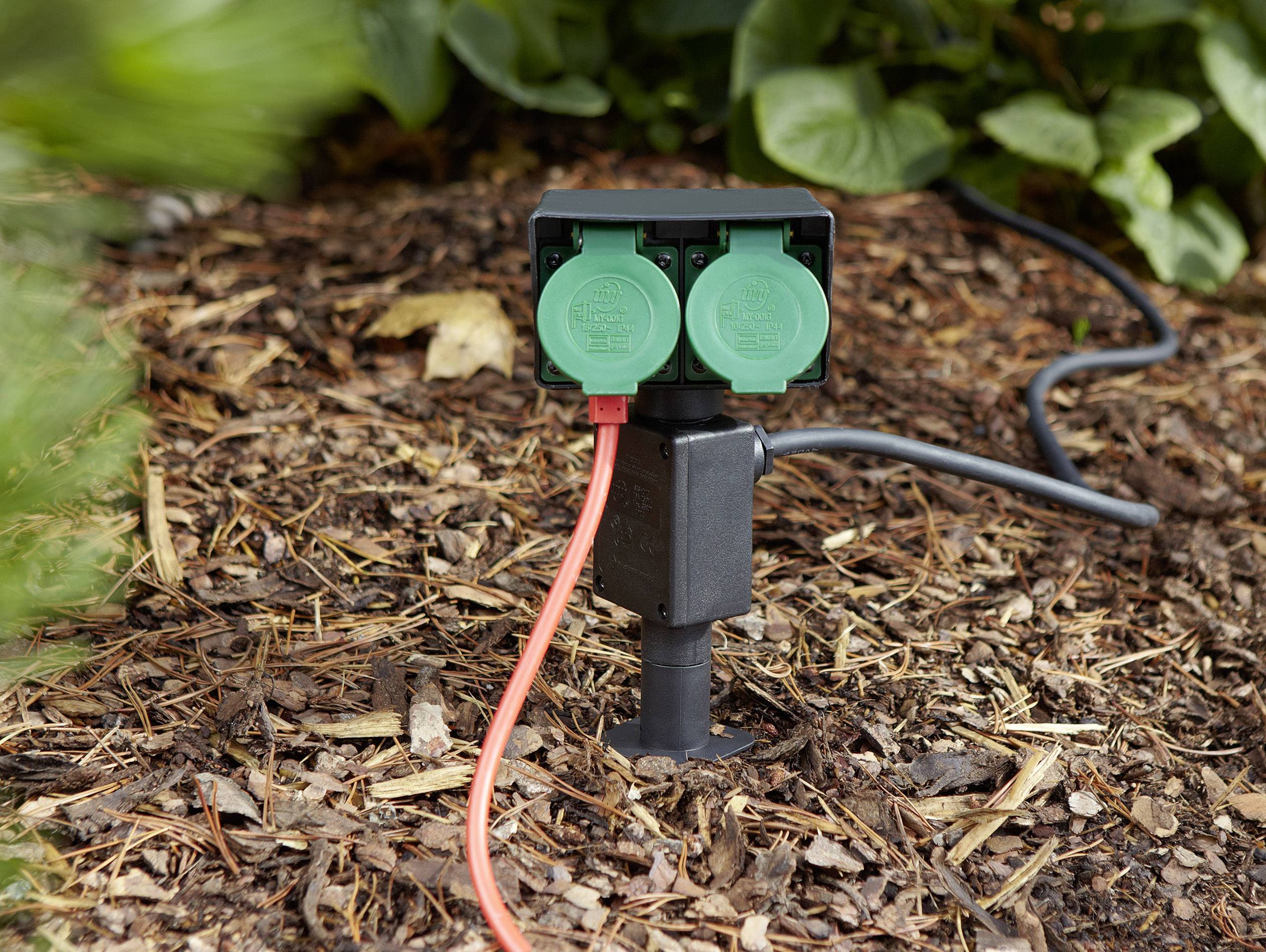 Renkforce 1168610 Gartensteckdose 2fach Schwarz, Grün mit Erdspieß