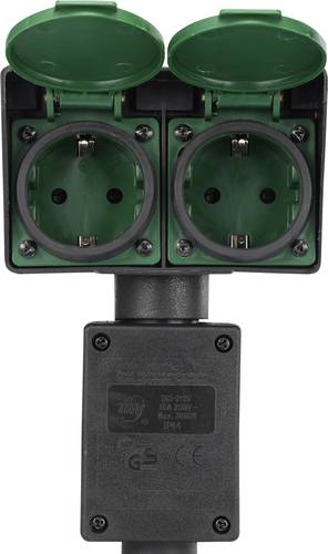 1168610 Gartensteckdose 2fach Schwarz, Grün mit Erdspieß