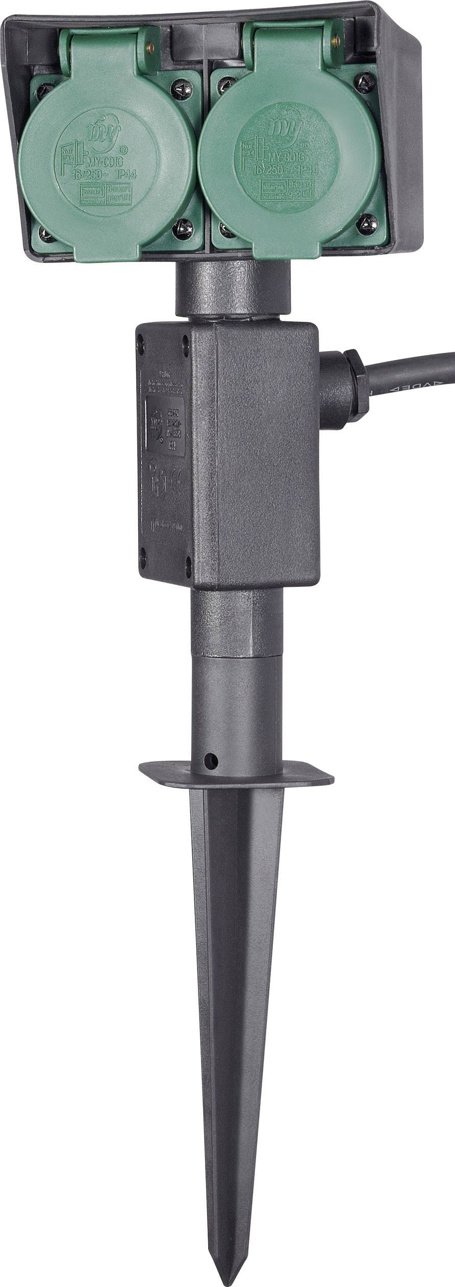 Renkforce 1168610 Gartensteckdose 2fach Schwarz, Grün mit Erdspieß