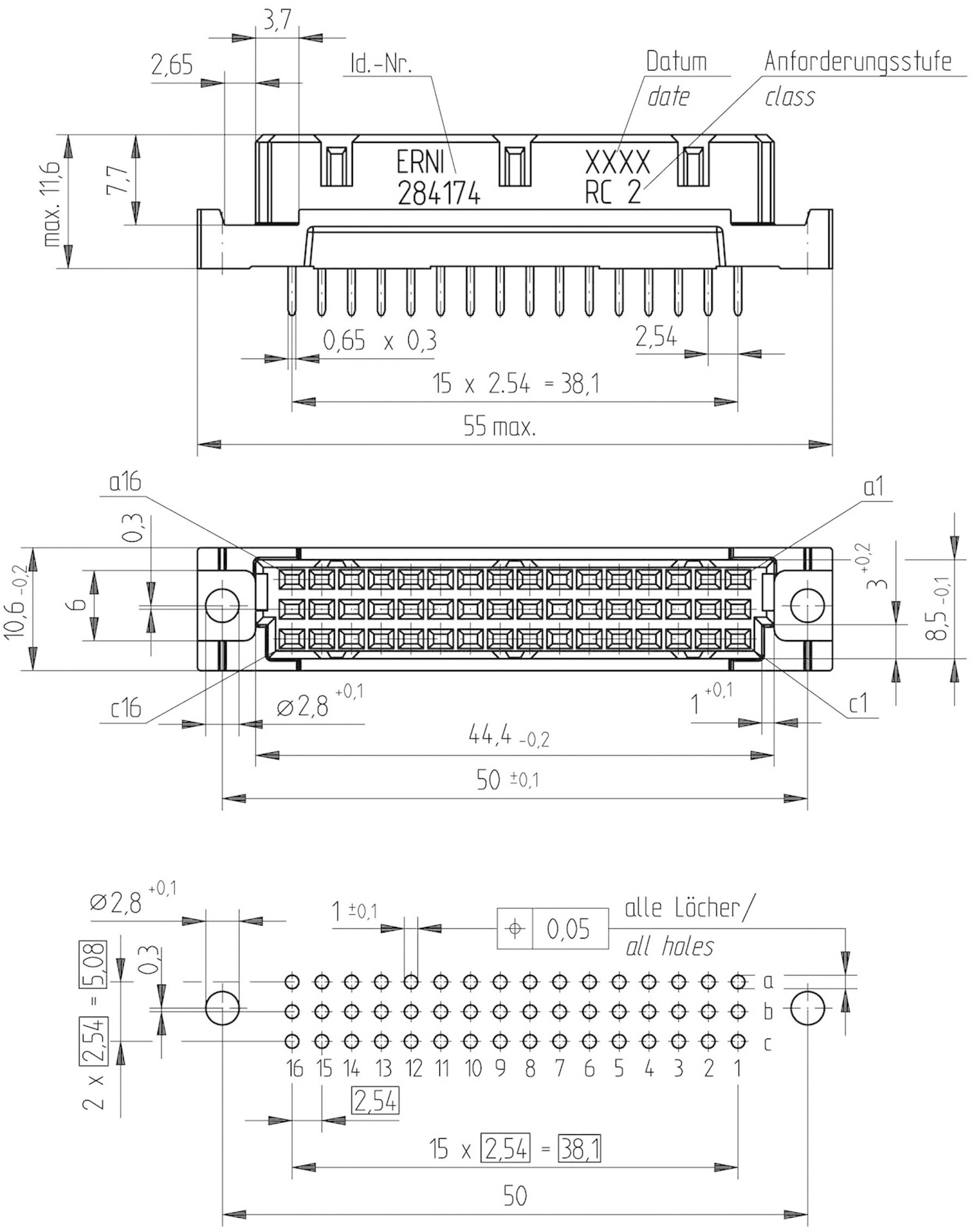 ERNI 284174 Federleiste Gesamtpolzahl 48 Anzahl Reihen 3 1 St.