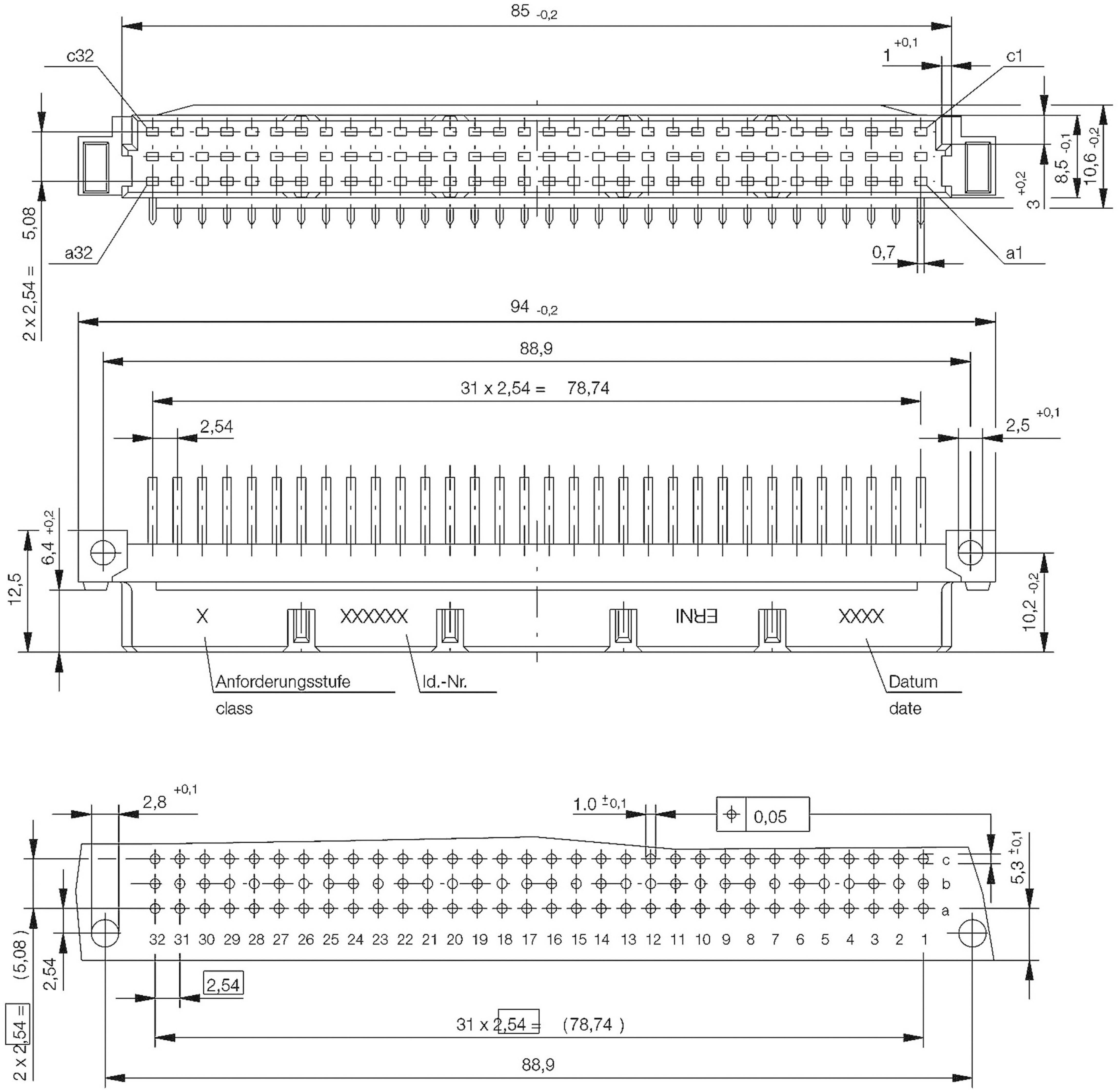 ERNI 284258 Federleiste Gesamtpolzahl 96 Anzahl Reihen 3 1St.