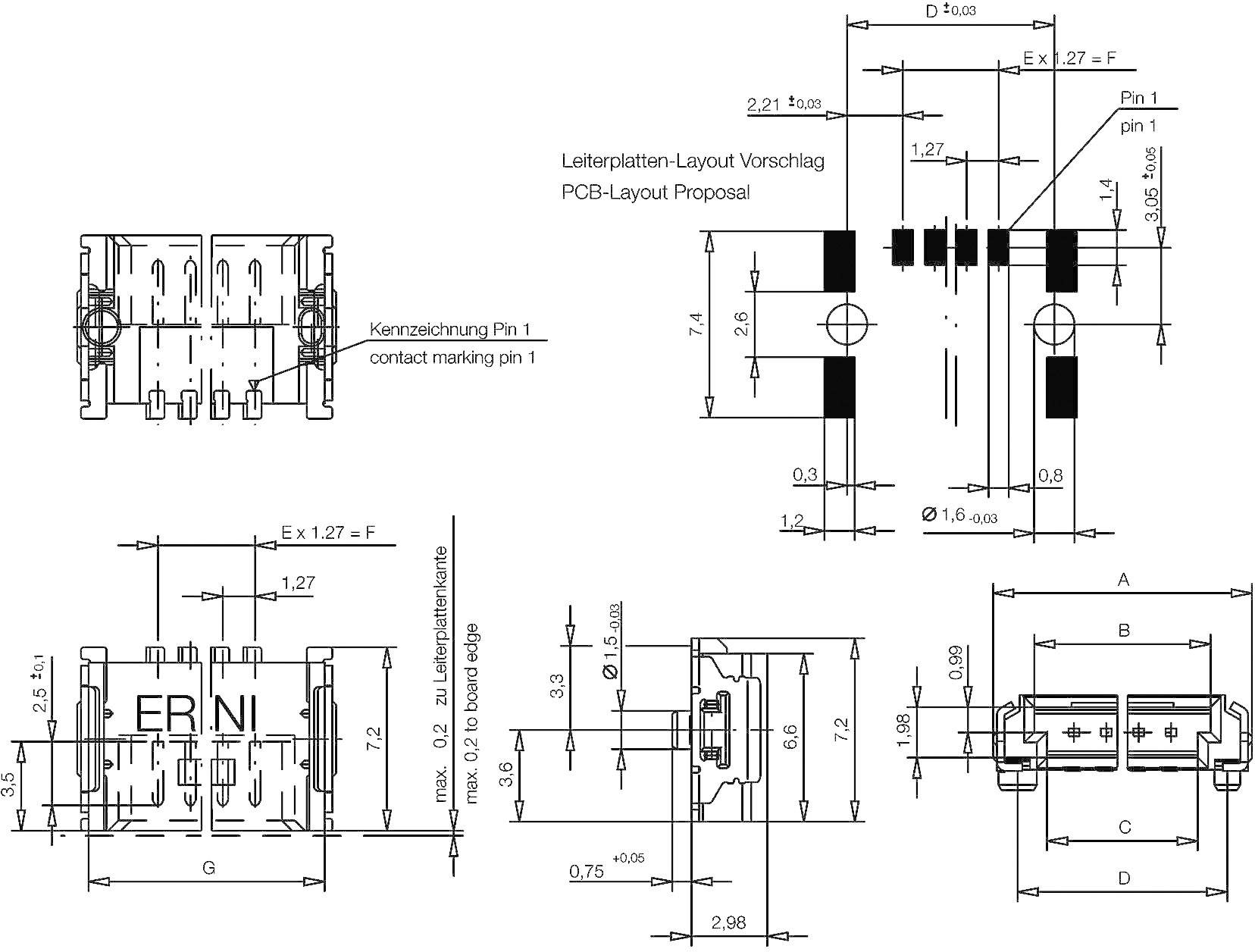 ERNI 214012 Messerleiste Gesamtpolzahl 4 Anzahl Reihen 1