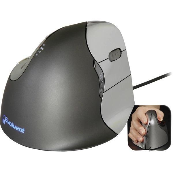 Evoluent Vertical Mouse 4 VM4R Ergonomische Maus USB Optisch Schwarz, Silber 6 Tasten 2800 dpi Ergonomisch Evoluent Vertical Mouse 4 VM4R Ergonomische Maus USB Optisch Schwarz, Silber 6 Tasten 2800 dpi Ergonomisch
