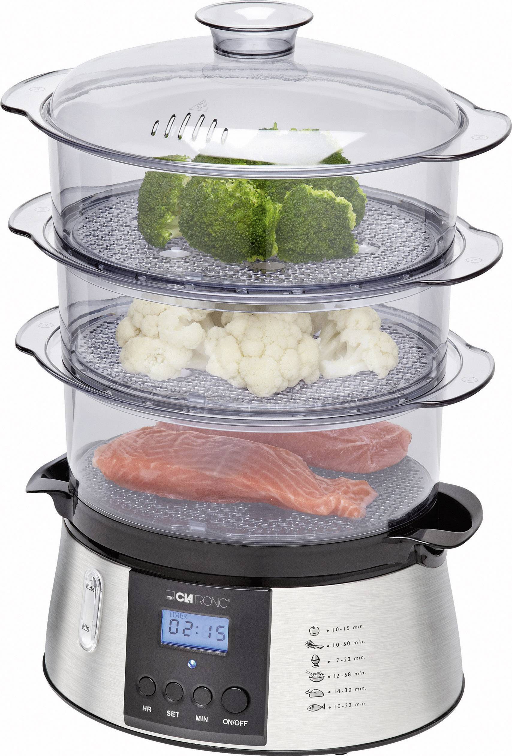 Clatronic DG3547 Dampfgarer mit Display, Timerfunktion Edelstahl, Schwarz