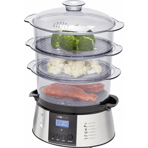 Clatronic DG3547 Dampfgarer mit Display, Timerfunktion Edelstahl, Schwarz Clatronic DG3547 Dampfgarer mit Display, Timerfunktion Edelstahl, Schwarz