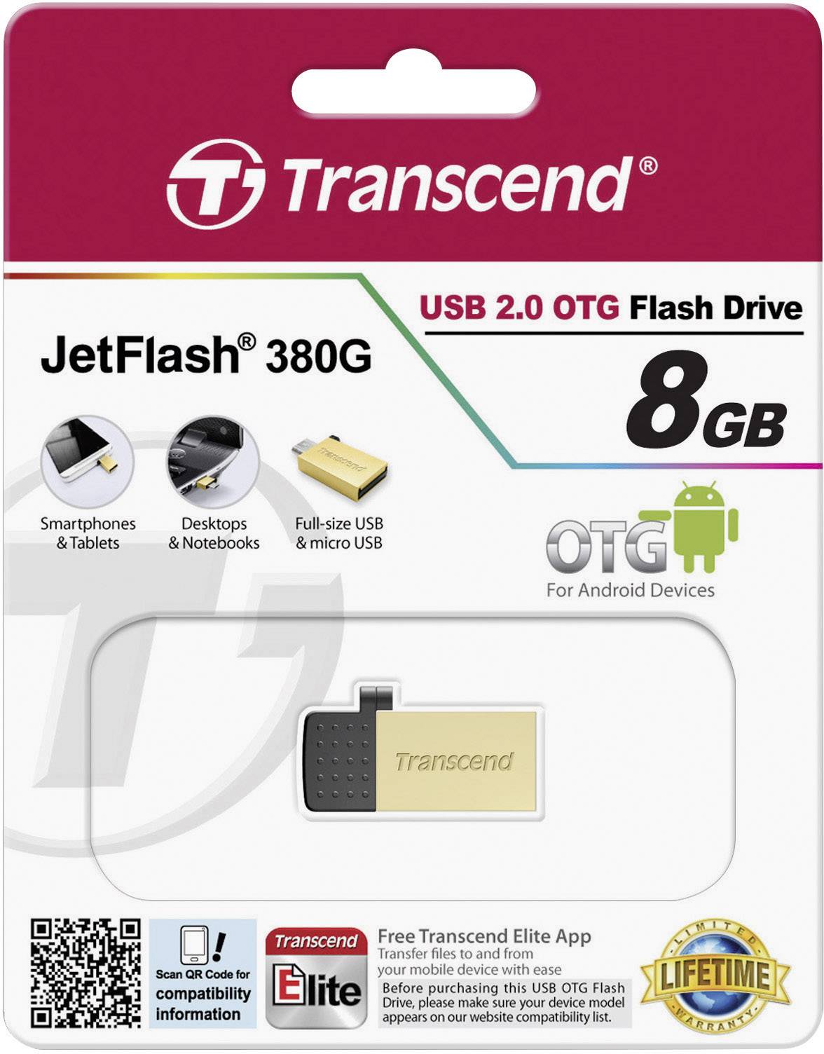 Transcend JetFlash® 380G USB-Zusatzspeicher Smartphone/Tablet Gold 8 GB USB 2.0, Micro USB 2.0