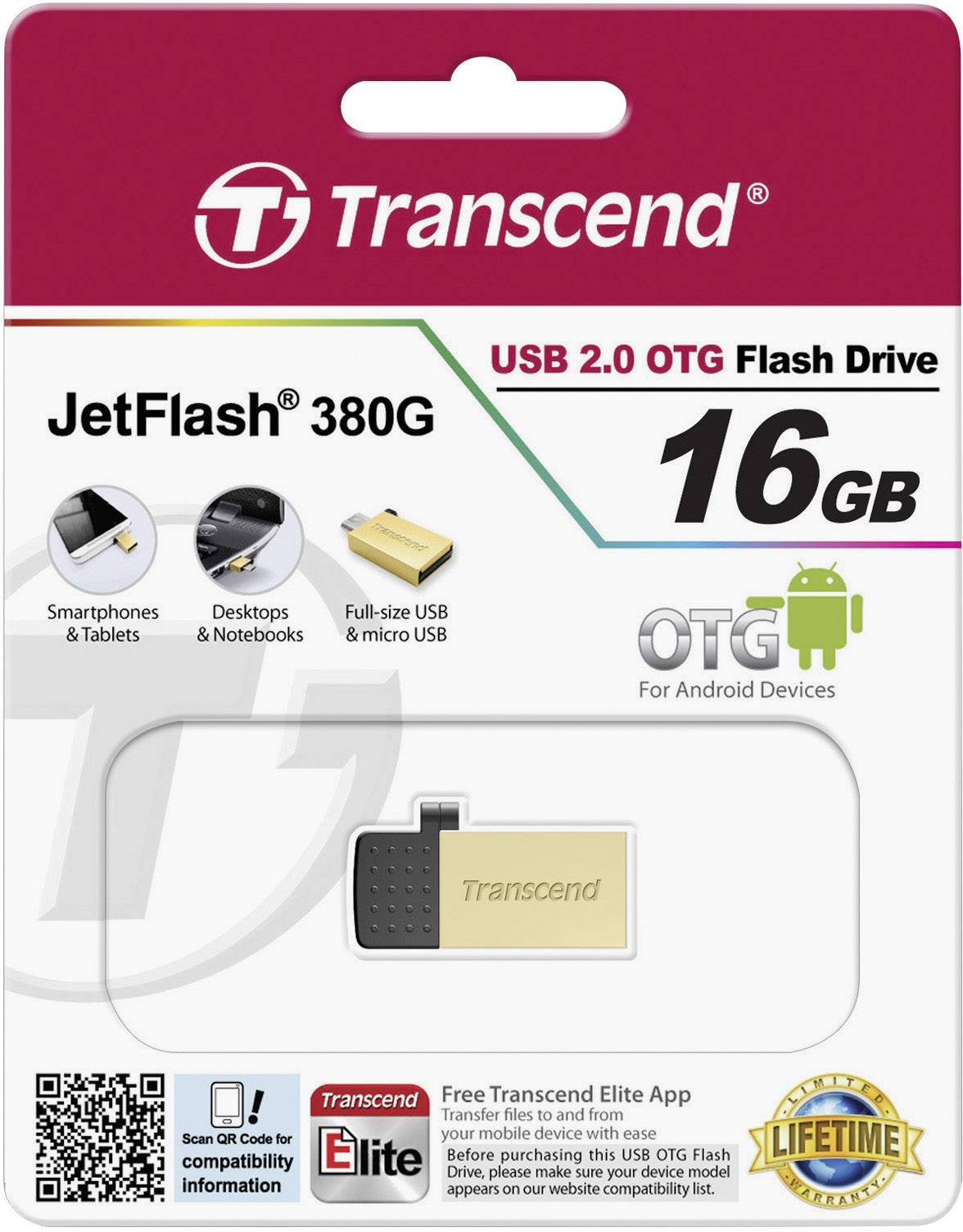 Transcend JetFlash® 380G USB-Zusatzspeicher Smartphone/Tablet Gold 32 GB USB 2.0, Micro USB 2.0