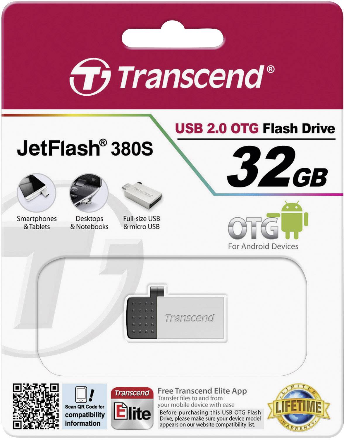 Transcend JetFlash® 380S USB-Zusatzspeicher Smartphone/Tablet Silber-Schwarz 32 GB USB-A (USB 2.0)