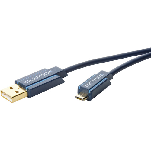 Clicktronic USB 2.0 Anschlusskabel [1x USB 2.0 Stecker A - 1x USB 2.0 Stecker Micro-B] 1.8m Blau vergoldete Steckkontakte