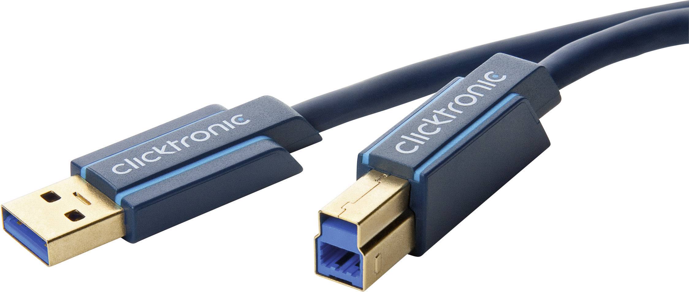 clicktronic USB-Kabel USB 3.2 Gen1 (USB 3.0 / USB 3.1 Gen1) USB-A Stecker, USB-B Stecker 0.50 m Blau vergoldete Steckkontakte 70090