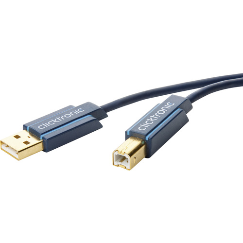 Clicktronic USB 2.0 Anschlusskabel [1x USB 2.0 Stecker A - 1x USB 2.0 Stecker B] 3.00m Blau vergoldete Steckkontakte